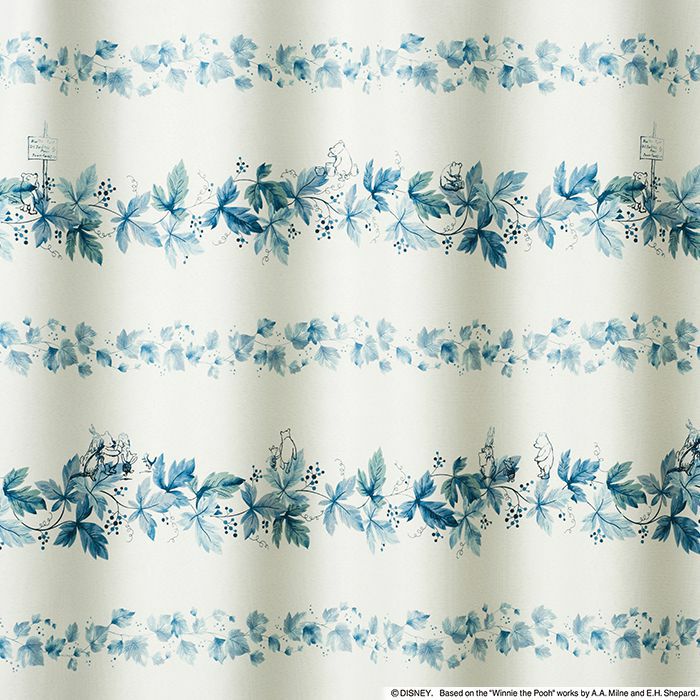 遮光 カーテン POOH/Wreath リース （幅100×丈135cm）1枚入 ブルー