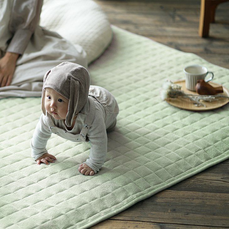 洗える タオル素材の綿100％ラグ コットンキルト （130×185cm