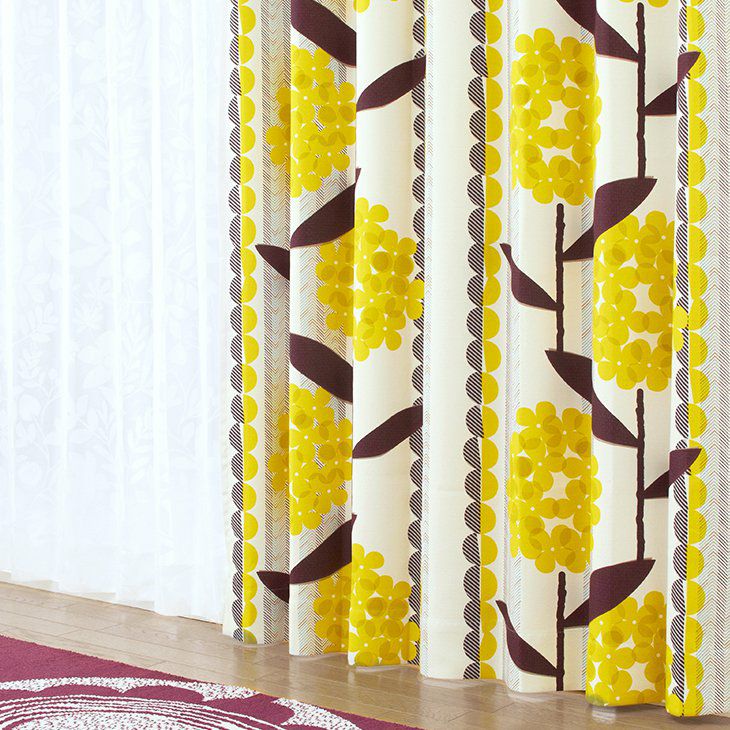 北欧 遮光カーテン ケイランサス （幅100cm×丈135cm 1枚入） イエローイメージ