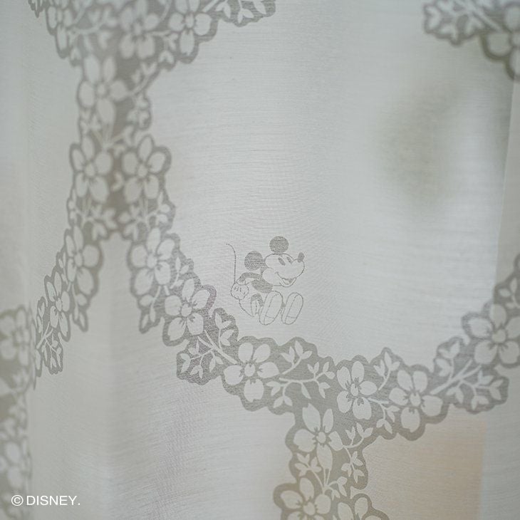 レース カーテン MICKEY/ミッキー フラワーリース (幅100×丈176cm) アップ01
