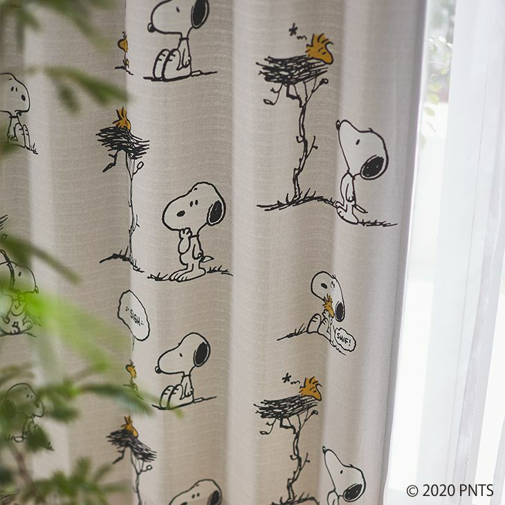 オーダーカーテン遮光PEANUTS/ピーナッツフレンズネスト（施工アイボリー）