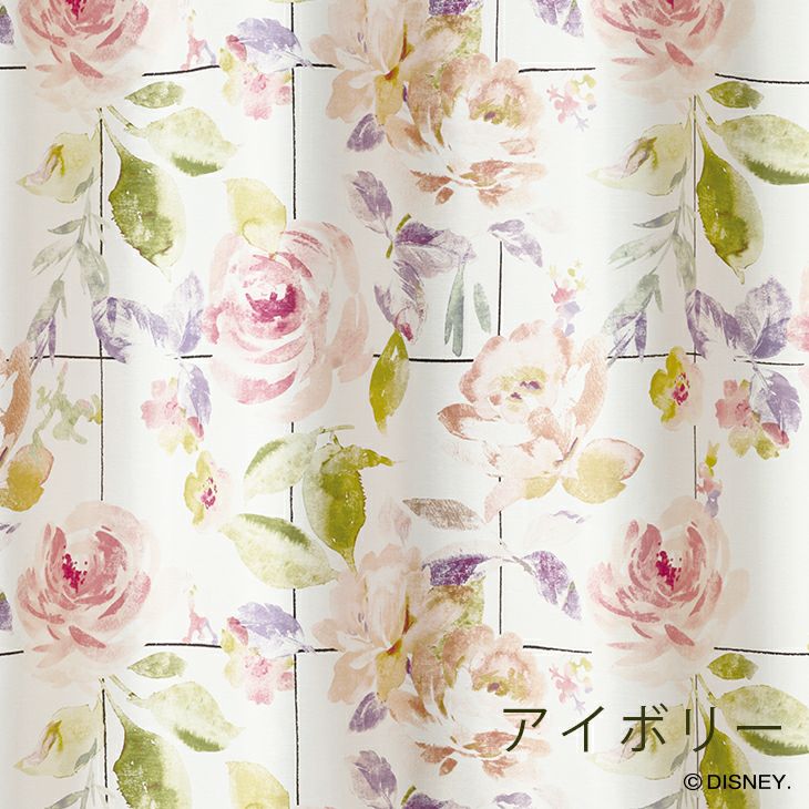 遮光カーテンMICKEY/ミッキーローズグリッド幅100×丈135cm（ブルーグレー）