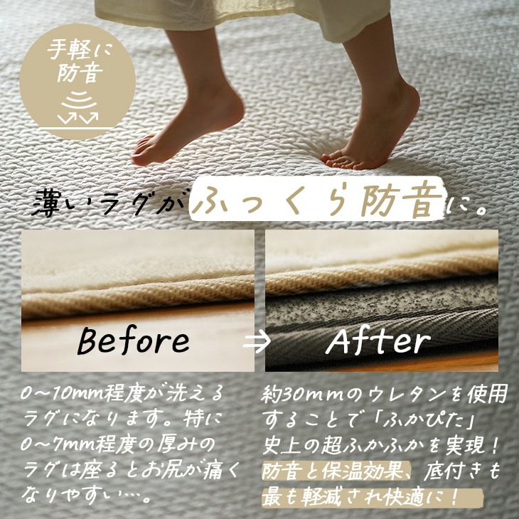 極厚 下敷き専用 ラグ ふかぴた 高反発PREMIUM [極厚] (170×230cm