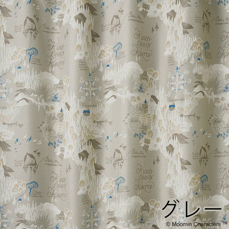 遮光カーテンMOOMIN/ムーミンムーミンダニノチズ幅100×丈178cm（グレー）