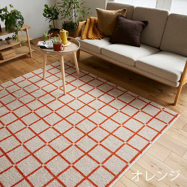 大きいサイズ 150×200オレンジ 馬車デザイン ラグ 洗濯機洗い可 大きい