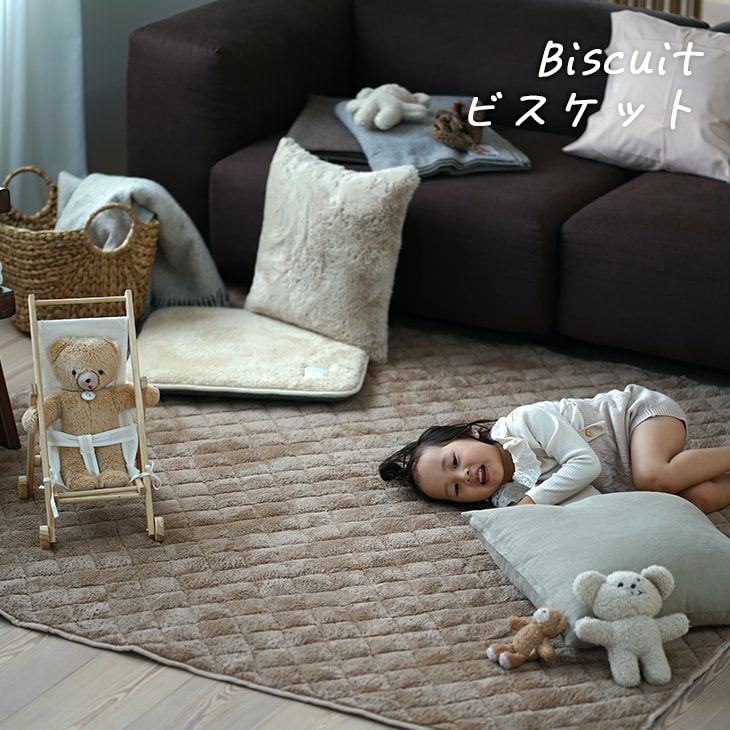 蓄熱わた入り 防ダニ加工の洗えるラグ テディファーキルト(180×180cm