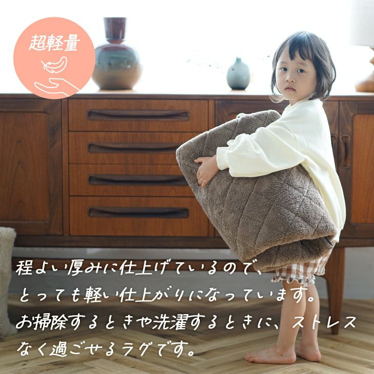 蓄熱わた入り 防ダニ加工の洗えるラグ テディファーキルト(160×160cm