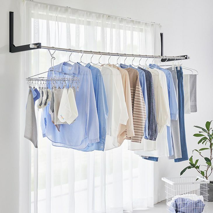 towerタワーウォール折り畳み物干し竿ホルダー2個組石こうボード壁対応(ブラック)（カラー）