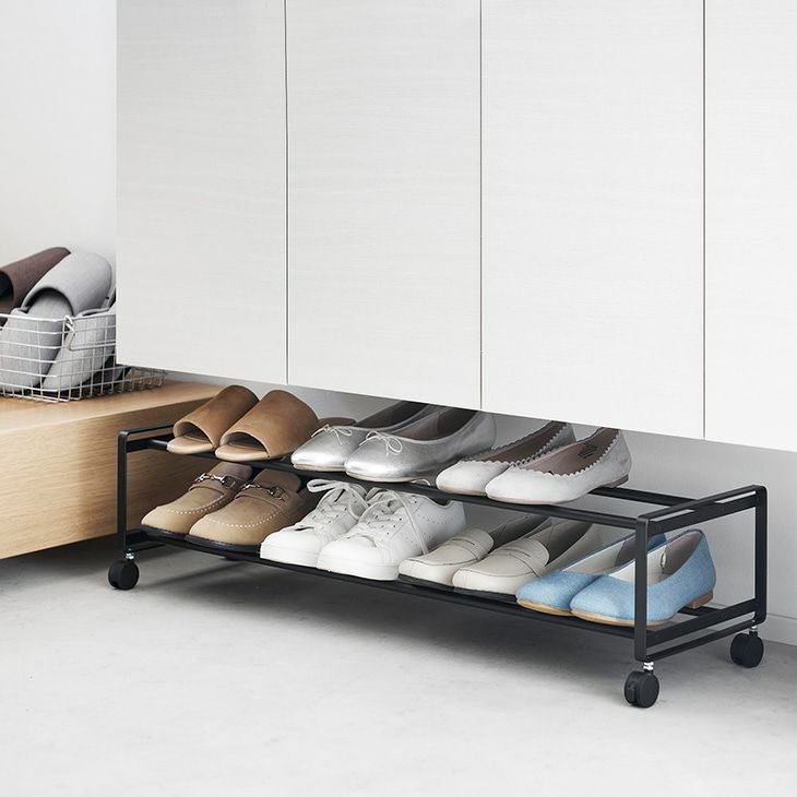 towerタワー引き出せるキャスター付きシューズラック2段(ブラック)（イメージ）