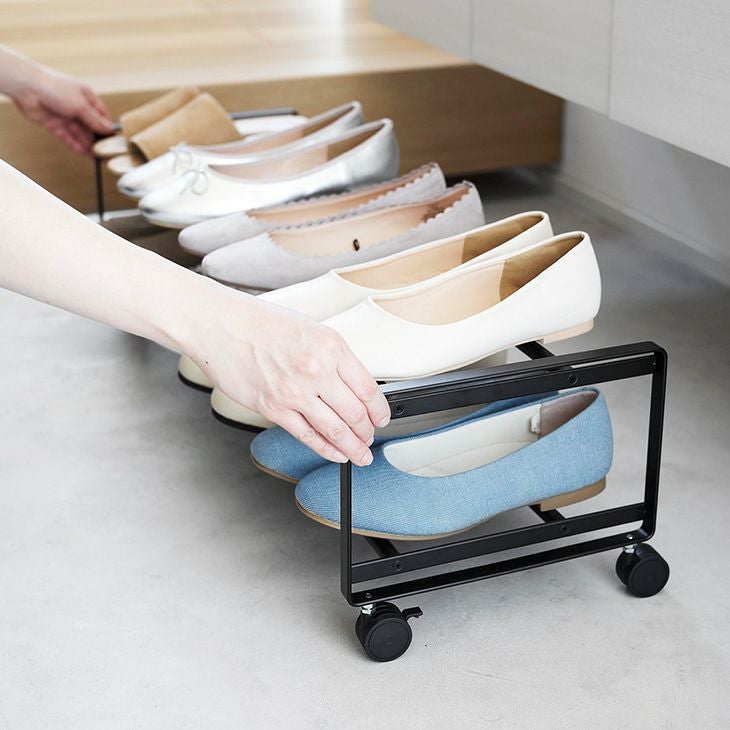 towerタワー引き出せるキャスター付きシューズラック2段(ブラック)（カラー）