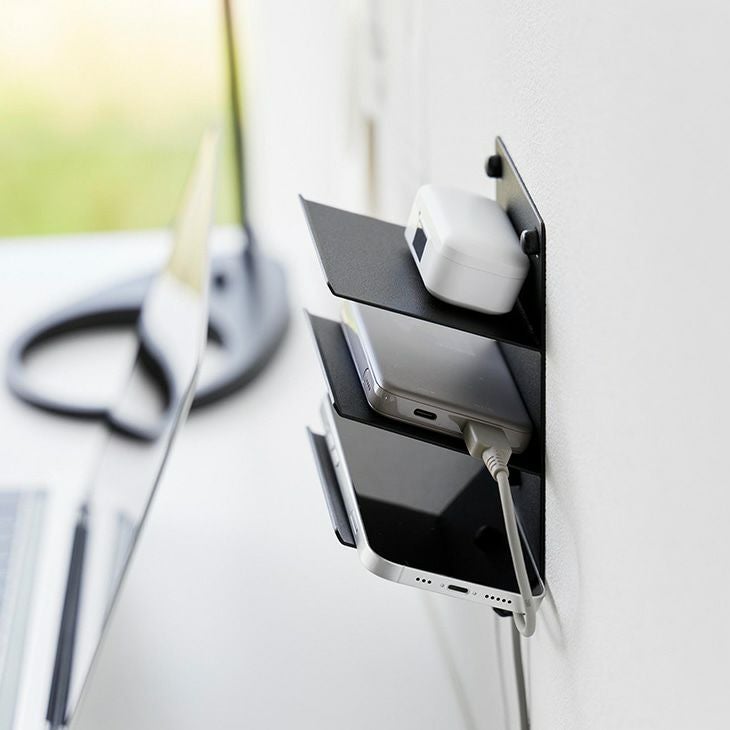 towerタワーウォールモバイル充電＆収納ラック3段石こうボード壁対応(ブラック)（カラー）